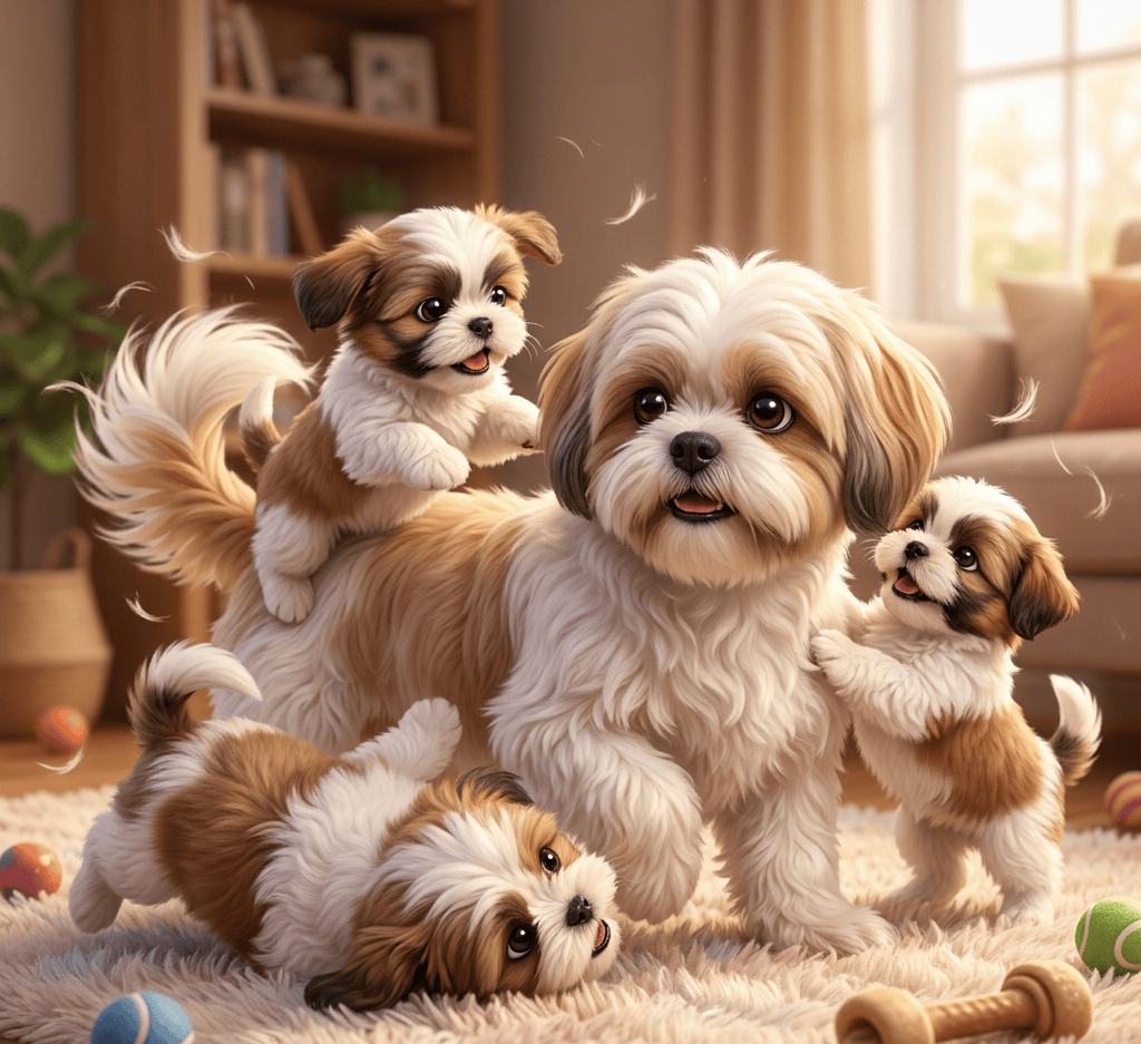 Cute Shih Tzu Puppies Playing Rough and Tumble with Dad (1)