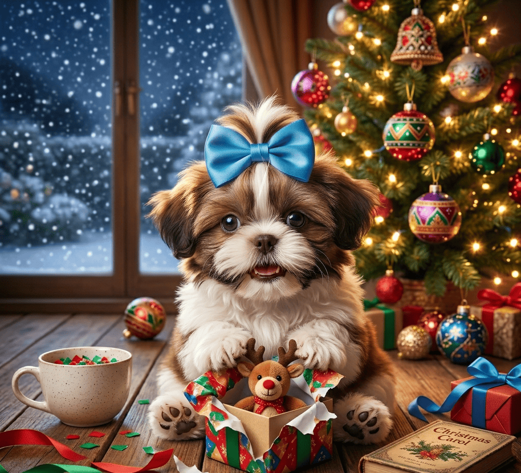 Shih Tzu Opens Her Christmas Present (1)