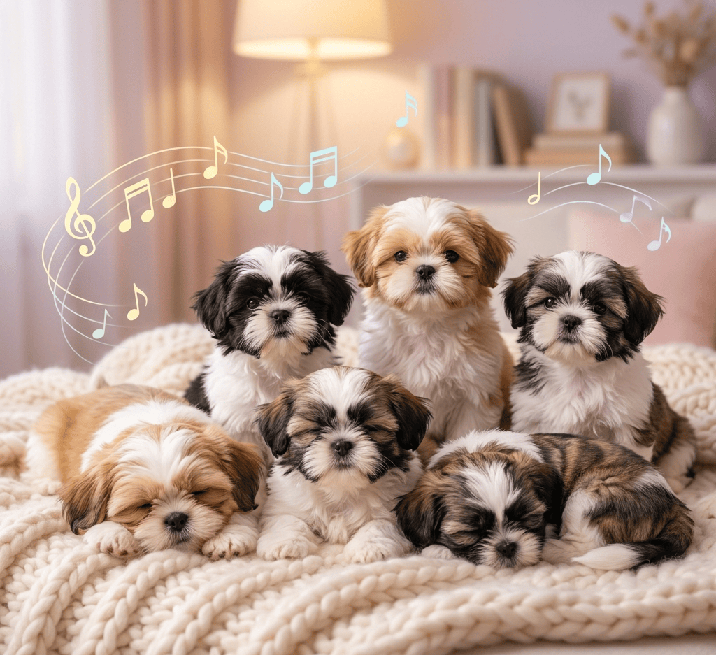 Shih Tzu Puppies Relax with a Sound Track (1)