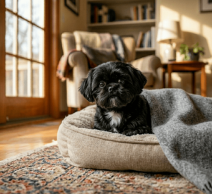 This cute black Shih Tzu with a white patch (1)