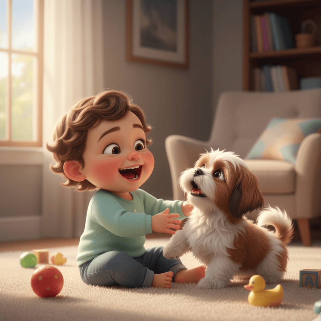 Baby playing with his shih tzu (1)