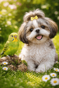 bird Cleo and our Shih Tzu Abba (1)