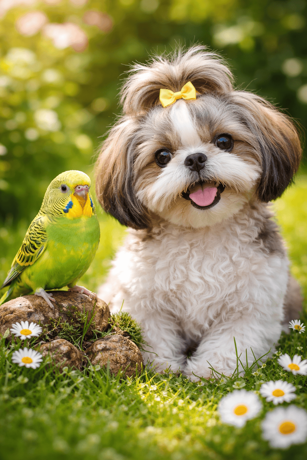 bird Cleo and our Shih Tzu Abba (1)